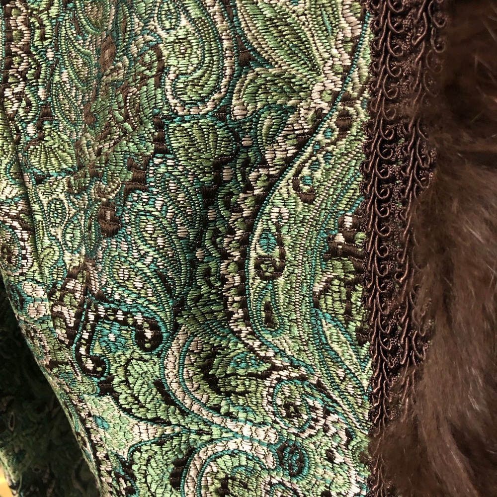 Central Park West Green Paisley Women's Jacket with Brown Trim - Picture 4 of 16
